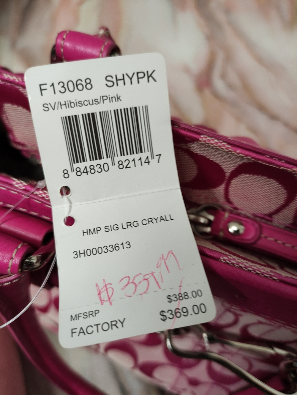 Vintage Y2K Coach F13068 Hampton Signature Large Carryall Satchel Hibiscus/Pink - Picture 12 of 14